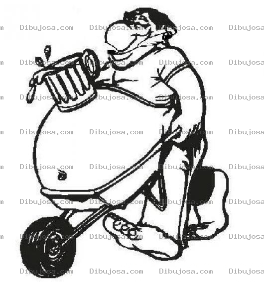 Dibujo para colorear Gordo Panzon Con Barriga De Cerveza Cargandola Con Una Carreta Para Pintar Y Colorear