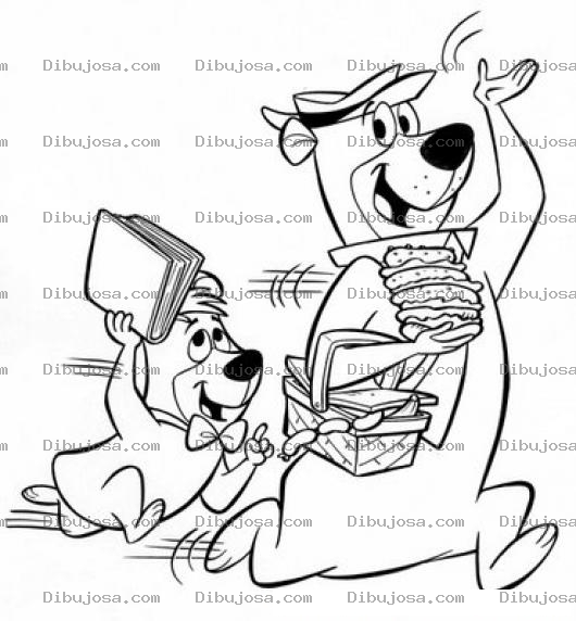 Dibujo para colorear Oso Llogui Robando Una Canasta De Comida Corriendo Con Booboo Para Pintar Y Colorear