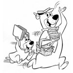 Dibujo para colorear Oso Llogui Robando Una Canasta De Comida Corriendo Con Booboo Para Pintar Y Colorear