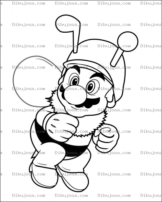 Dibujo para colorear Mariobros Con Traje De Avejita Para Pintar Y Colorear