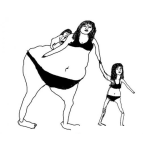 Dibujo para colorear Mujer Gorda En Bikini Con Dos Ninas Para Pintar Y Colorear