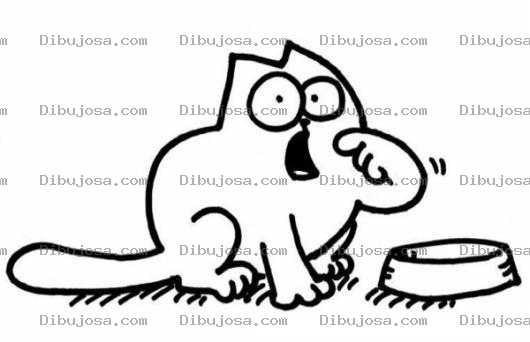 Dibujo para colorear Gato Comiendo En Su Plato Para Pintar Y Colorear