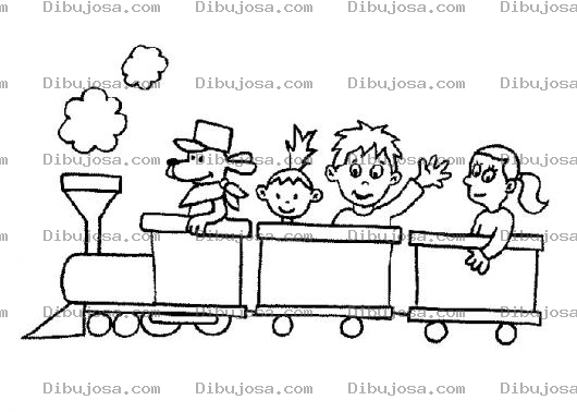 Dibujo para colorear Tren De Ninos Piloteado Por Un Perrito Para Pintar Y Colorear