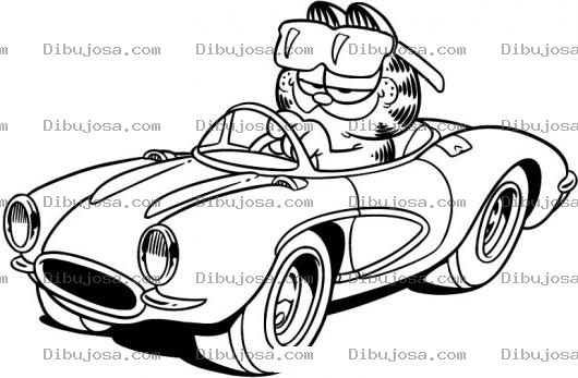 Dibujo para colorear Garfield En Su Carro Para Pintar Y Colorear