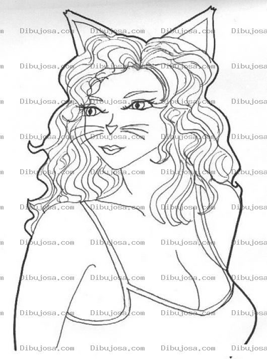 Dibujo para colorear Mujer Disfrazada De Gatuvela Para Pintar Y Colorear