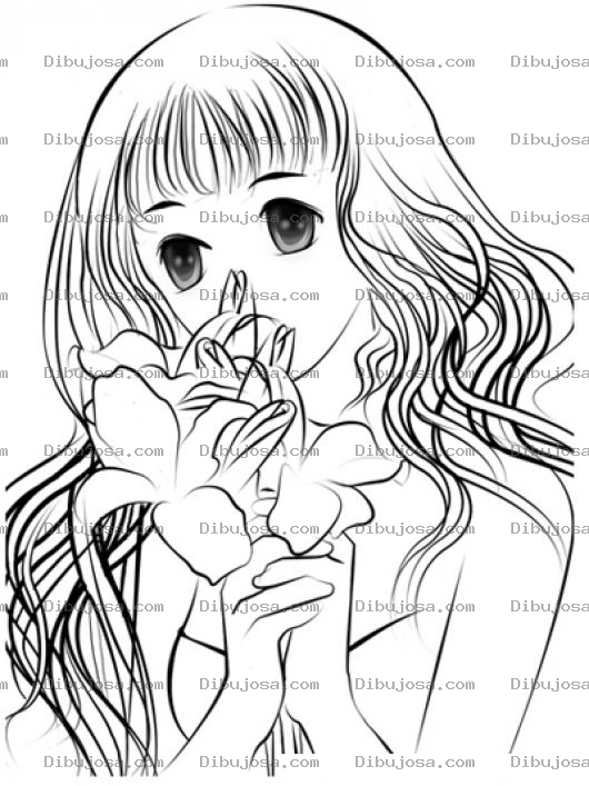 Dibujo para colorear Dibujo De Chica Oliendo Floreas Para Pintar Y Colorear