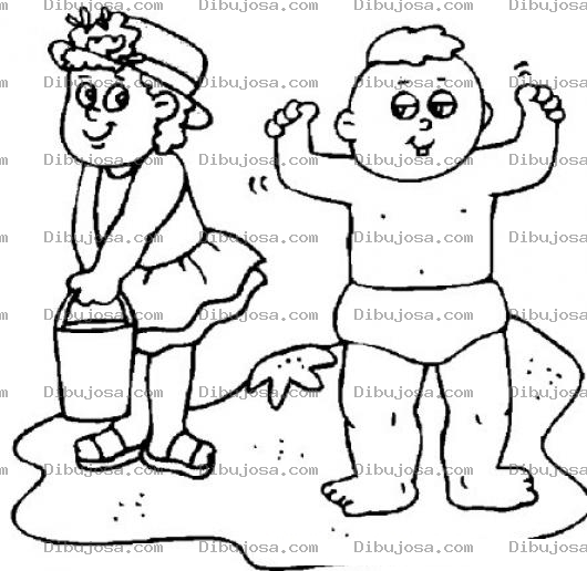 Dibujo para colorear Ninos En La Playa Para Colorear