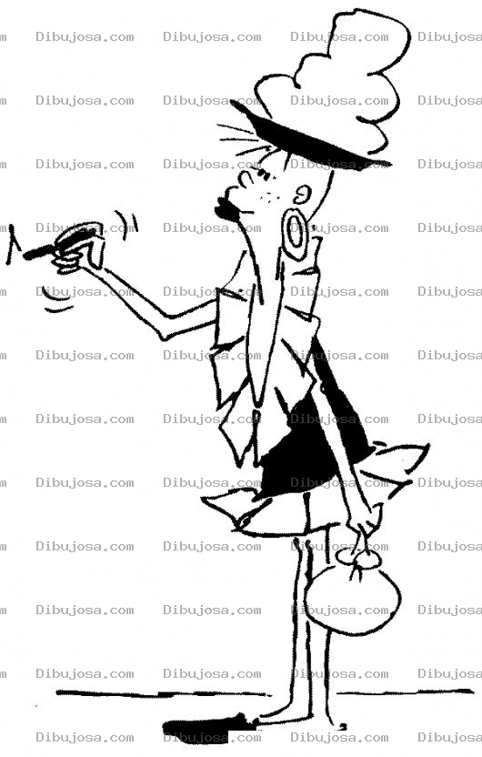 Dibujo para colorear Dibujo De Una Mujer Fea Con Faldita Y Escribiendo En La Pared Para Pintar Y Colorear