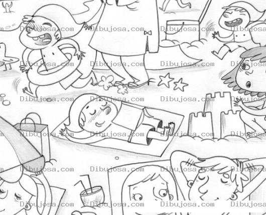 Dibujo para colorear Ninos Jugando En La Playa Para Pintar Y Colorear