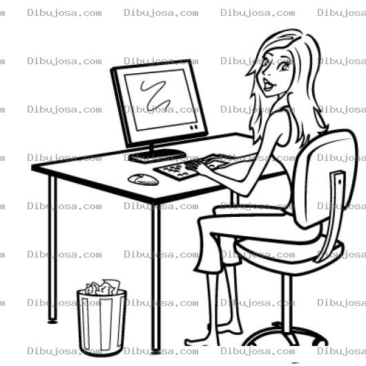 Dibujo para colorear Dibujo De Chica Trabajando Frente A Su Computadora Para Pintar Y Colorear Mujer En El Ordenador