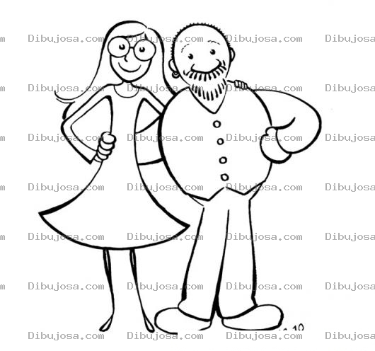 Dibujo para colorear Hombre Gordo Pelon Con Barba Y Arete Abrazando A Su Novia Para Pintar Y Colorear