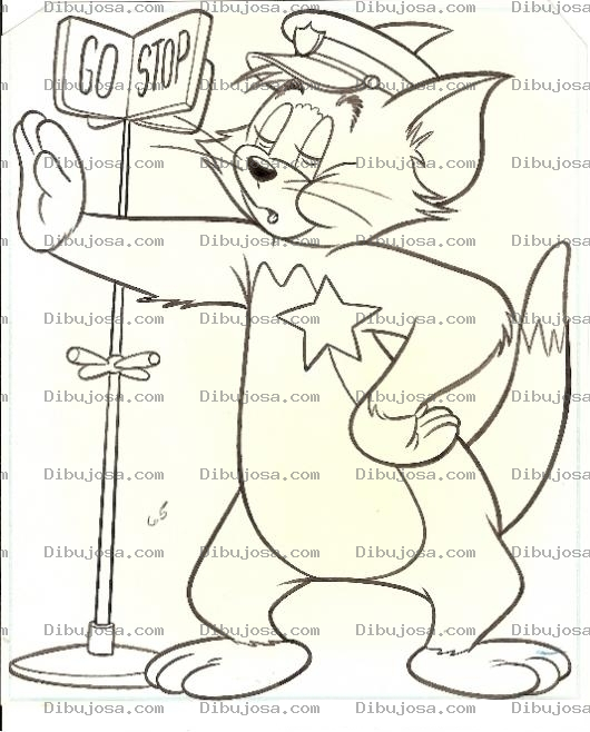 Dibujo para colorear Dibujo Del Gato Tom Trabajando De Policia De Transito Para Pintar Y Colorear