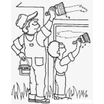 Dibujo para colorear Papa E Hijo Pintando Una Pared Con Cubeta De Pintura Y Brochas Dibujos De Pintores