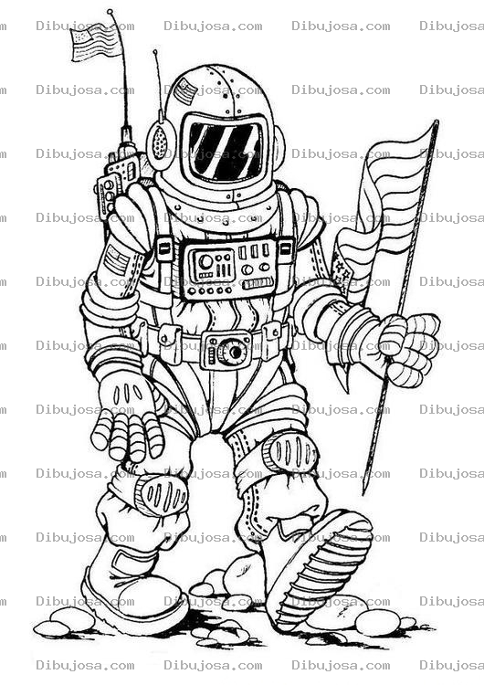 Dibujo para colorear Astronauta De La Nasa Caminando Sobre La Luna Con La Bandera De Estadosunidos Para Pintar Y Colorear