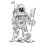 Dibujo para colorear Astronauta De La Nasa Caminando Sobre La Luna Con La Bandera De Estadosunidos Para Pintar Y Colorear