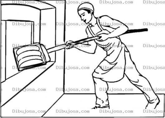 Dibujo para colorear Dibujo De Panadero Haciendo Pan Metiendo El Pan En El Horno Para Colorear