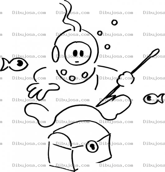 Dibujo para colorear Dibujo de Buzo En El Fondo Del Mar Frente A Un Cofre De Tesoros Para Pintar Y Colorear