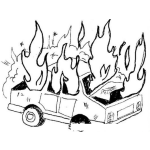 Dibujo para colorear Dibujo De Carro En Llamas Agarrando Fuego Para Pintar Y Colorear Automovil Quemandose Coche Incendiado Y Quemado