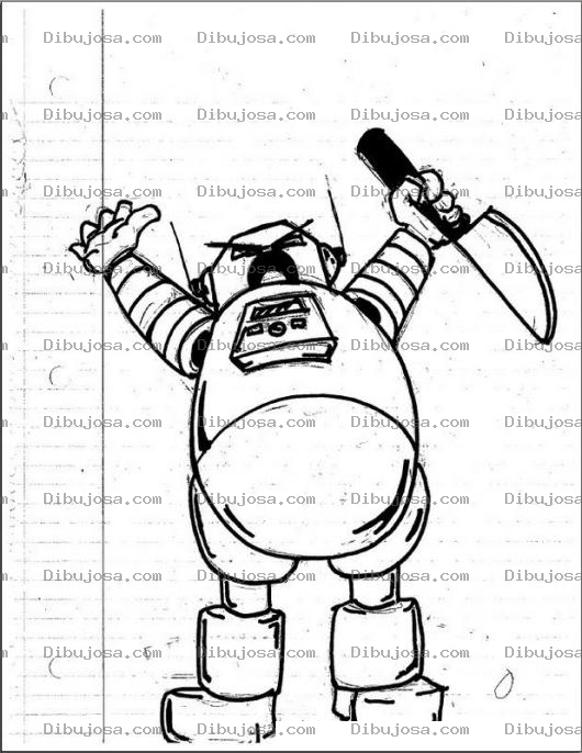 Dibujo para colorear Dibujo De Robot Con Cuchillo Para Pintar Y Colorear