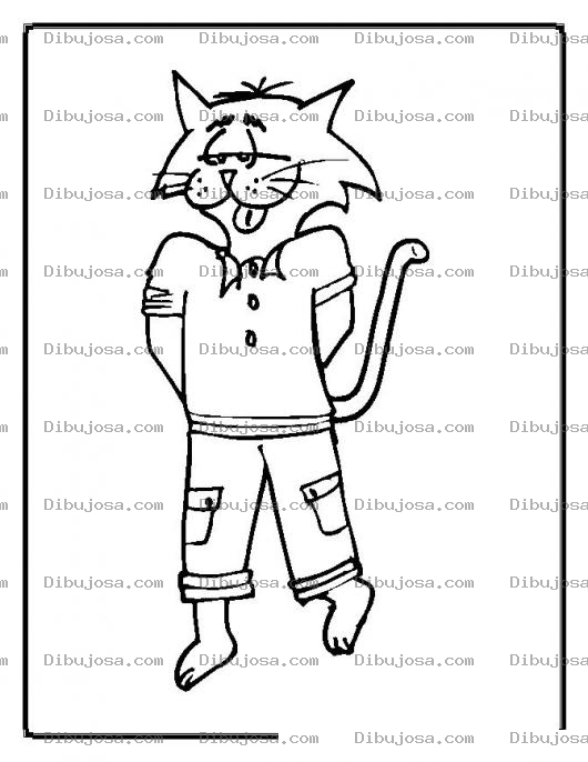 Dibujo para colorear colorear gato con camisa y pantalon