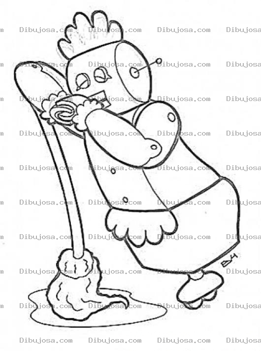 Dibujo para colorear Dibujo De Robotina Cansada Con Un Trapeador Para Pintar Y Colorear