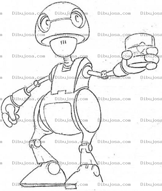 Dibujo para colorear Robot Con Un Vaso De Agua Con Cubos De Hielo Para Pintar Y Colorear