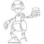 Dibujo para colorear Robot Con Un Vaso De Agua Con Cubos De Hielo Para Pintar Y Colorear