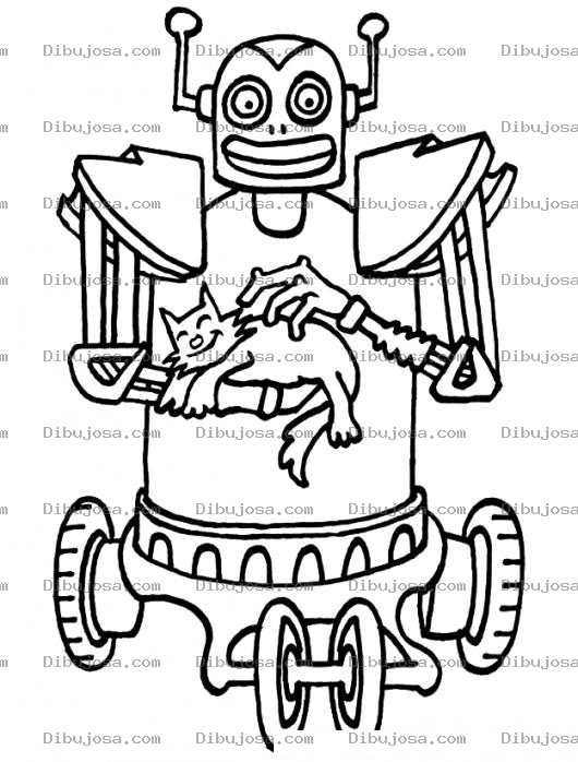 Dibujo para colorear Dibujo De Robot Cuida Gatos Para Pintar Y Colorear Un Robot Acariciando A Un Gato