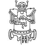 Dibujo para colorear Dibujo De Robot Cuida Gatos Para Pintar Y Colorear Un Robot Acariciando A Un Gato