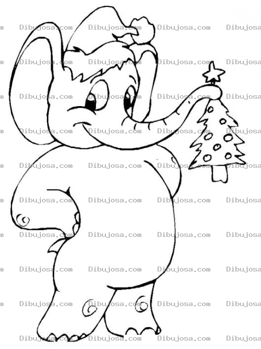 Dibujo para colorear Dibujo De Elefante Navideno Con Un Arbolito De Navidad En Su Trompa