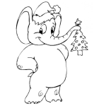 Dibujo para colorear Dibujo De Elefante Navideno Con Un Arbolito De Navidad En Su Trompa
