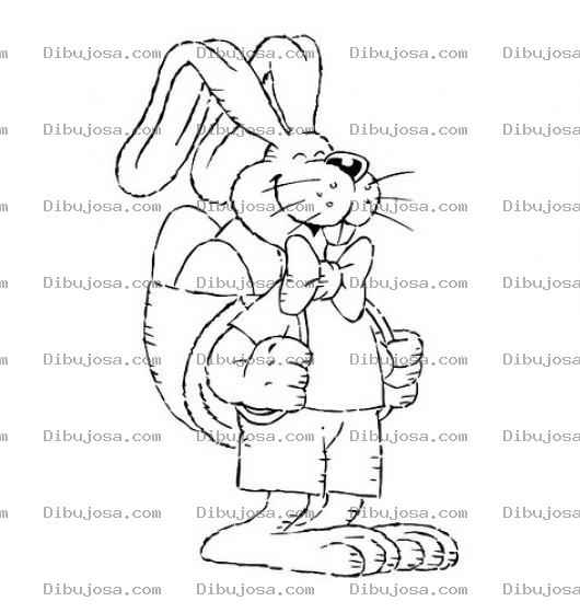 Dibujo para colorear Conejo Cargando Huevos De Pascua En La Espalda Para Pintar Y Colorear