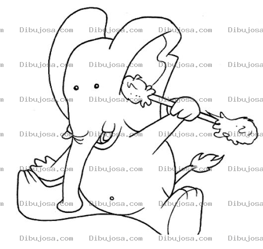 Dibujo para colorear Dibujo De Elefante Con Isopo Limpiandose Las Orejas