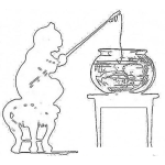 Dibujo para colorear Dibujo De Gato Pescando En Una Pecera Para Pintar Y Colorear