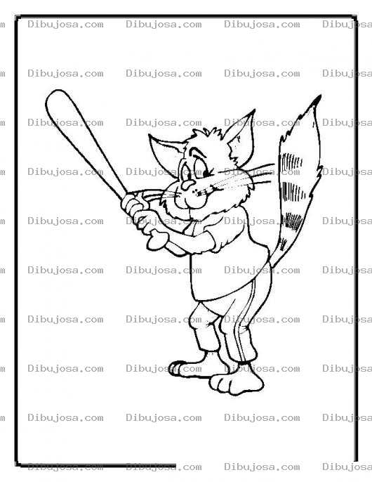 Dibujo para colorear colorear gato pelotero con bate de beisbol