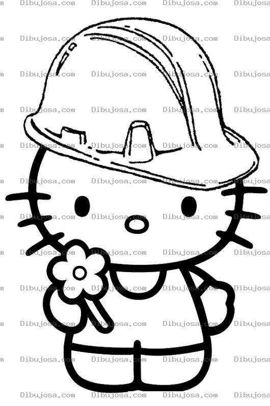 Dibujo para colorear Dibujo De Hello Kitty Con Casco De Ingeniera Civil Para Pintar Y Colorear