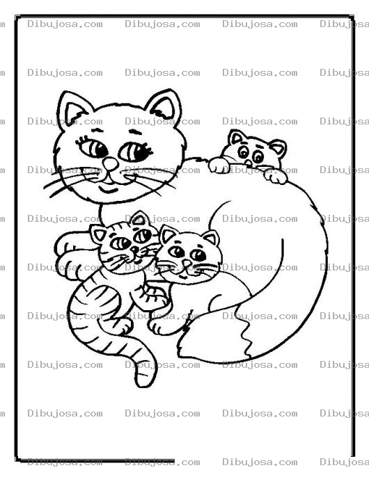 Dibujo para colorear colorear gata con gatitos