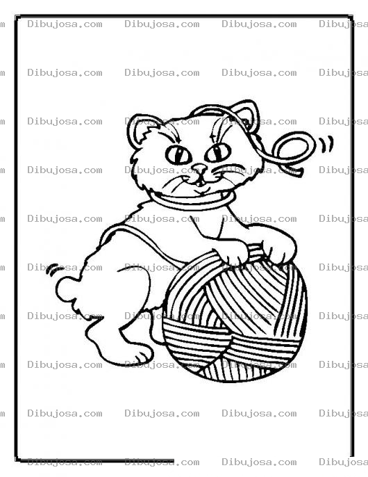 Dibujo para colorear colorear gato con bola de lana
