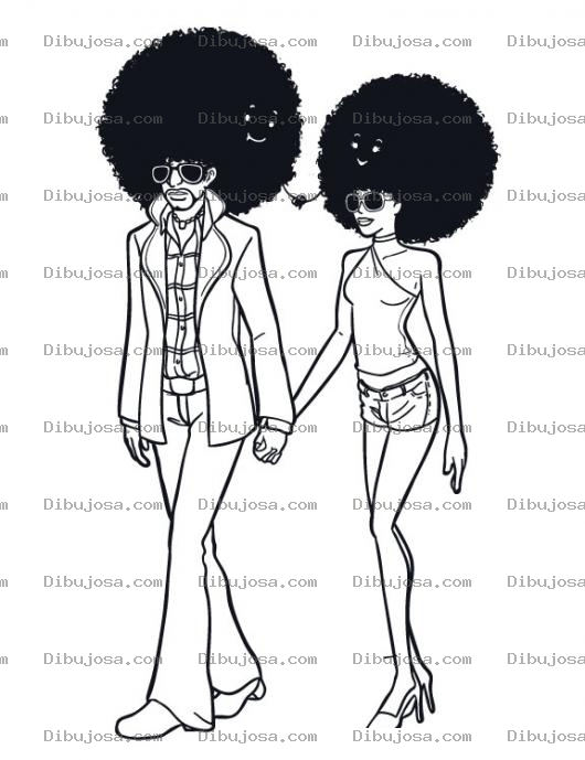 Dibujo para colorear Pareja De Negritos Con Peinados Afro Para Pintar Y Colorear