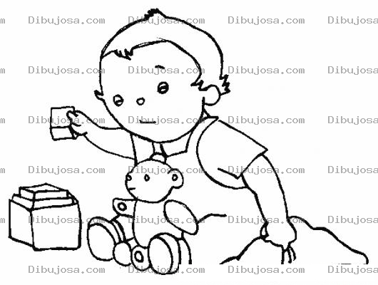 Dibujo para colorear Dibujo De Bebeb Jugando Cubitos Con Un Osito Para Pintar Y Colorear
