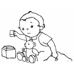 Dibujo para colorear Dibujo De Bebeb Jugando Cubitos Con Un Osito Para Pintar Y Colorear