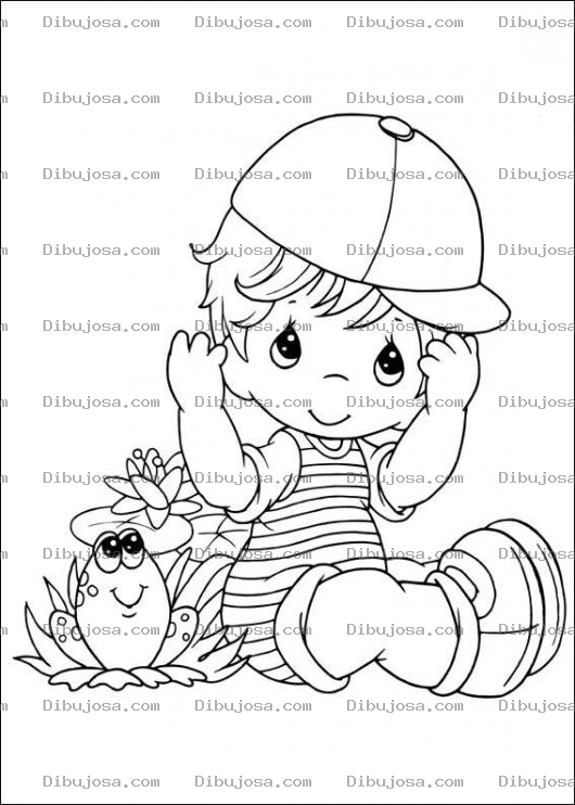 Dibujo para colorear Dibujo De Bebe Con Gorrita A La Par De Un Sapito Para Colorear