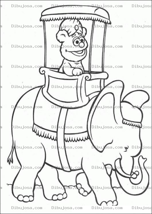 Dibujo para colorear Dibujo De Fozzy De Los Mopets Sobre Un Elefante Para Colorear