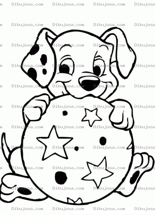 Dibujo para colorear Dibujo De Cachorro Dalmata Con Una Pelota Para Pintar Y Colorear