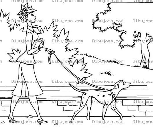 Dibujo para colorear Dibujo De Senora Paseando A Un Perro Dalmata Para Colorear