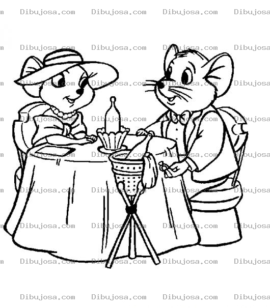 Dibujo para colorear Dibujo De Los Ratones Rescatadores Cenando En Un Restaurante Para Pintar Y Colorear
