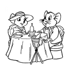 Dibujo para colorear Dibujo De Los Ratones Rescatadores Cenando En Un Restaurante Para Pintar Y Colorear