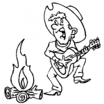 Dibujo para colorear Dibujo De Vaquero Ranchero Cantando Con Guitarra Frente A Una Fogata Para Colorear