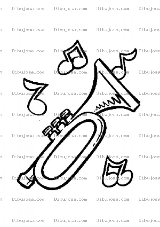 Dibujo para colorear Dibujo De Trompeta Con Notas Musicales Para Colorear