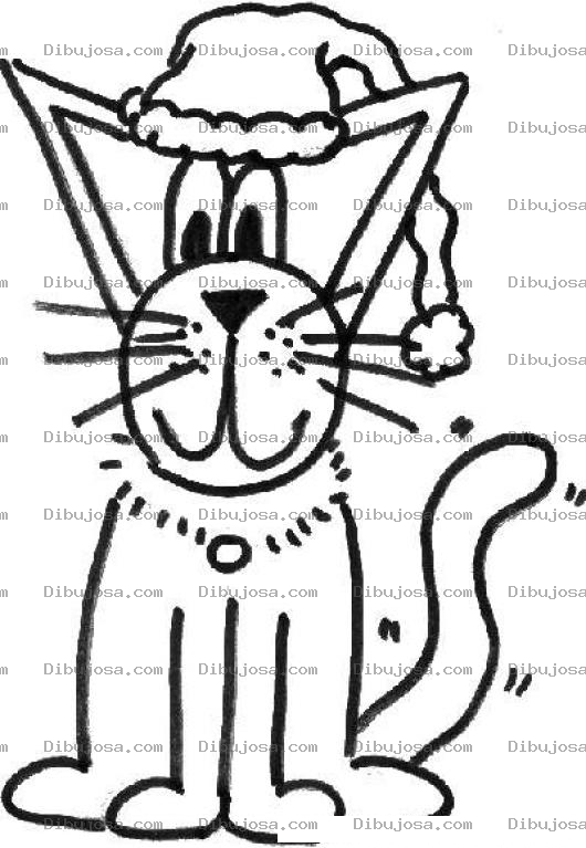 Dibujo para colorear colorear gato de navidad con gorrito de santa